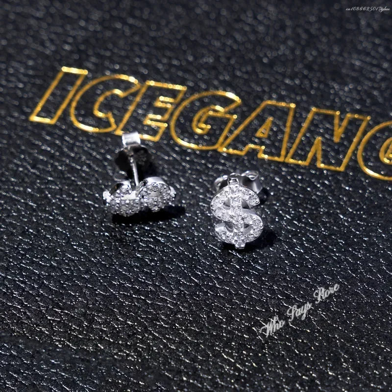 Iced Out Dollar Sign Stud Earrings