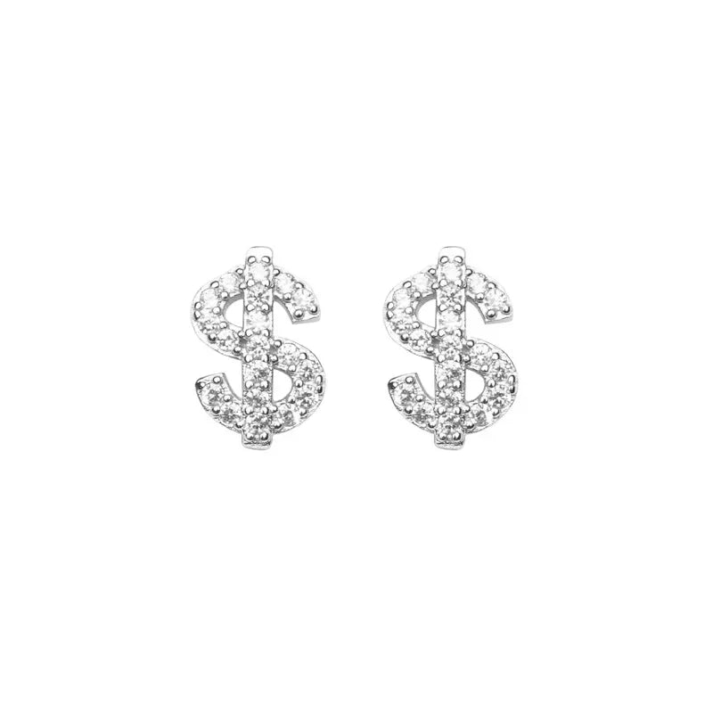 Iced Out Dollar Sign Stud Earrings