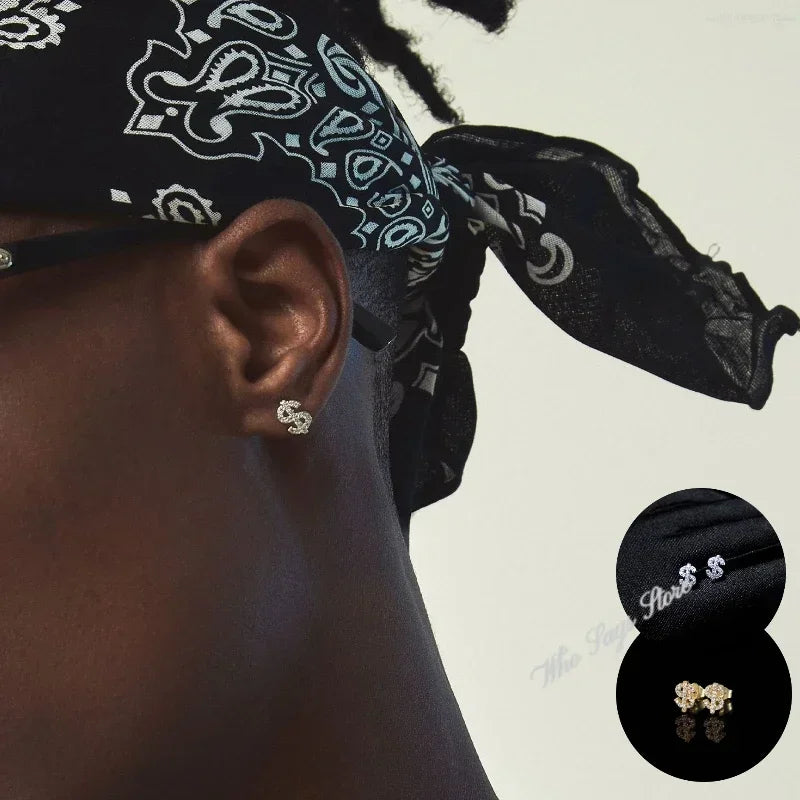 Iced Out Dollar Sign Stud Earrings