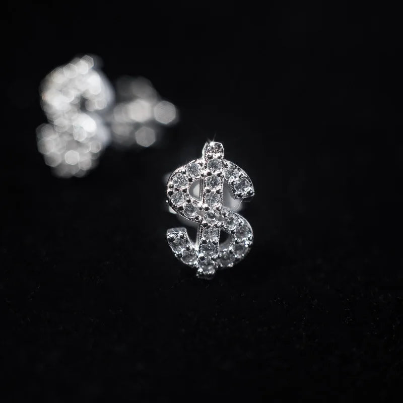 Iced Out Dollar Sign Stud Earrings
