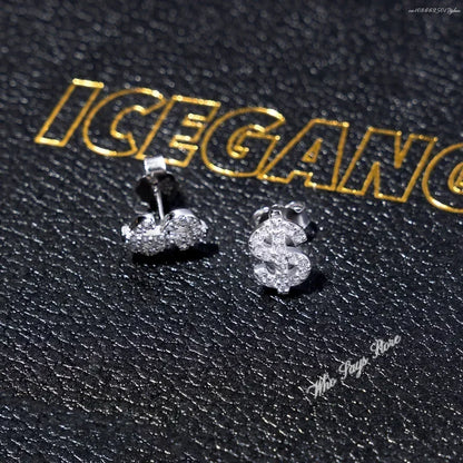 Iced Out Dollar Sign Stud Earrings